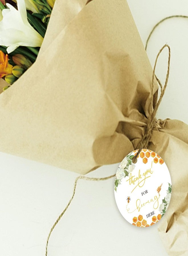 FORSHEEP 50pcs Bee Thank You Tags, Bee Gift Tag with String for Birthday Party, Round Thank You Paper Tags for Bee Themed 1st Birthday/Engagement/Honey Bridal Shower Party Favors - Image 5
